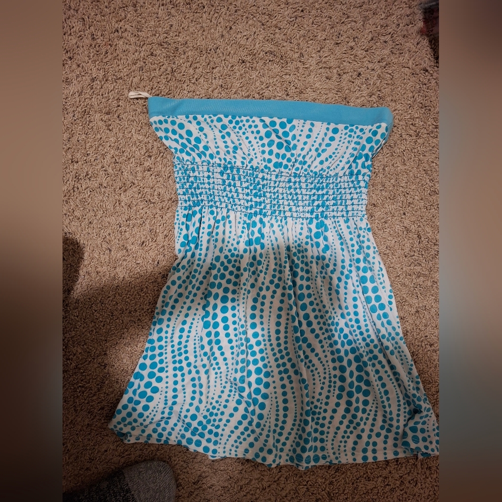 Blue and White Polka Dot tube top